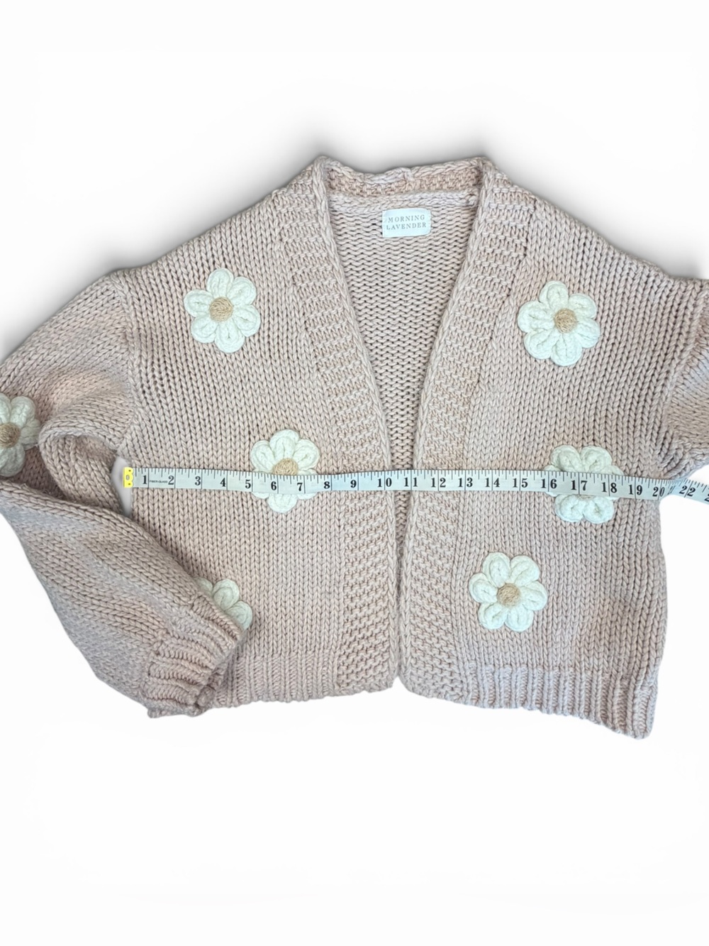 Morning Lavender Floral Appliqué Chunky Knit Cardigan - Picture 5 of 6